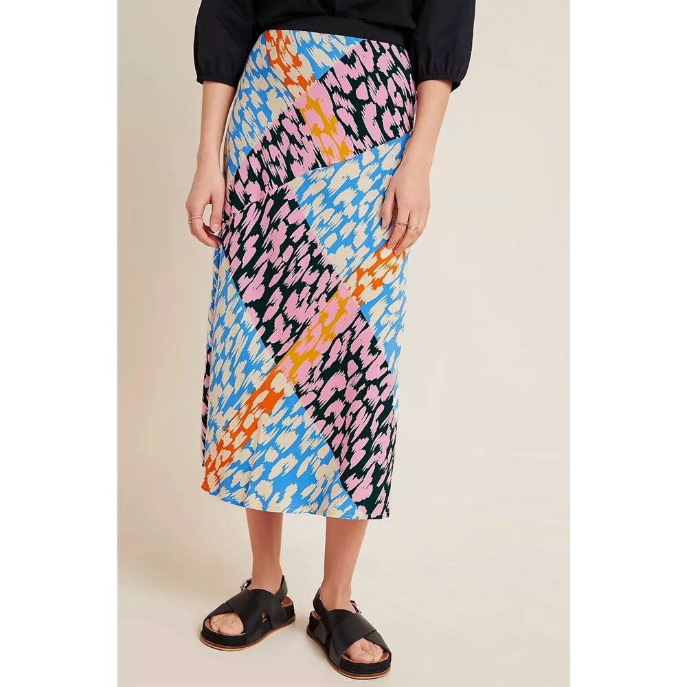 Corey Lynn Calter Abstract Leopard Print Midi Skirt Boho Resort Anthropologie M